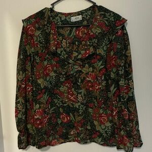 Vintage Caviar Red and Green Floral Blouse size L